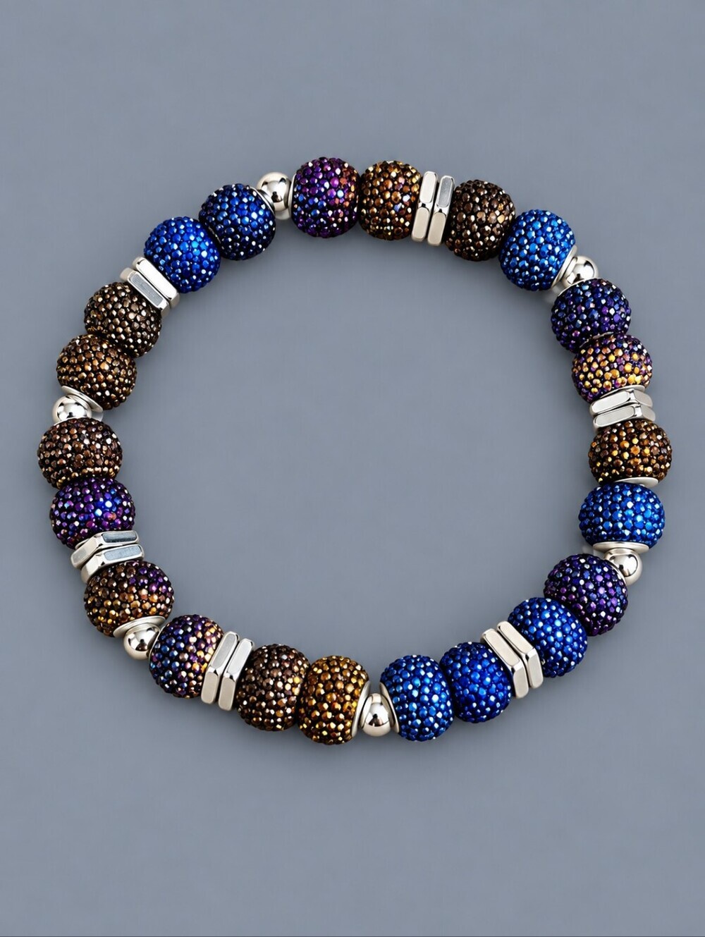 3/$30 Peacock Blue Purple Glitter Beaded Stretch Bracelet